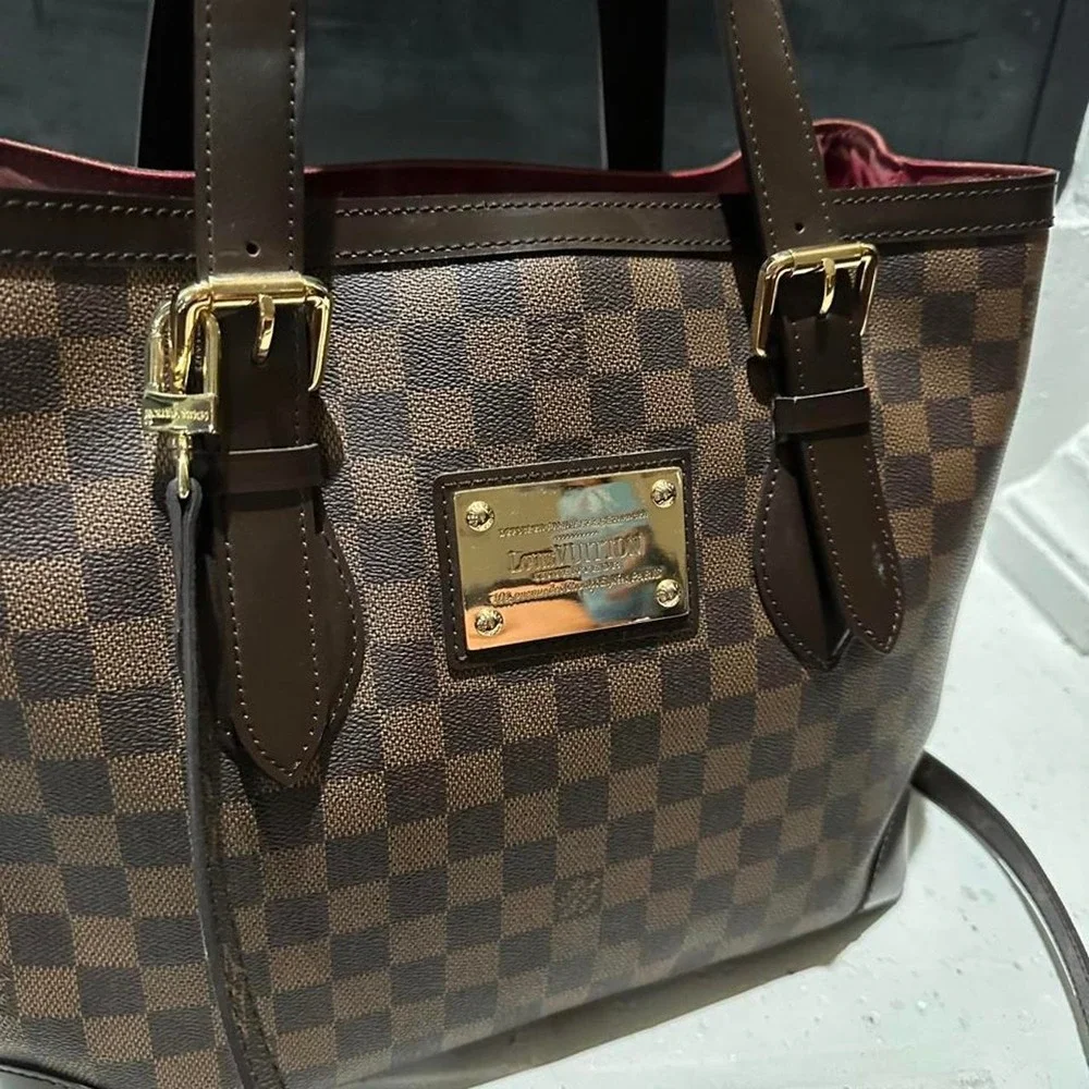 Louis Vuitton Damier Ebene Hampstead Tote Brown Checkered Canvas Gold Plaque Bag